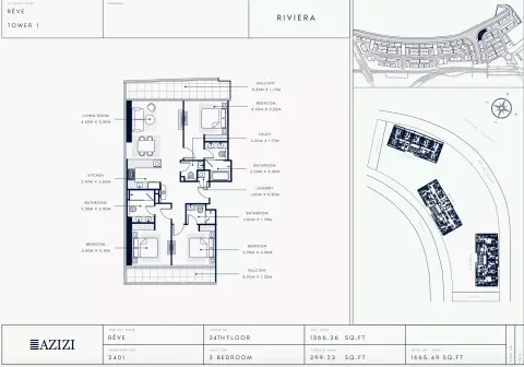 Azizi Riviera Reve: Floor plan Type 2401-Tower 1, 1,665 sq ft
