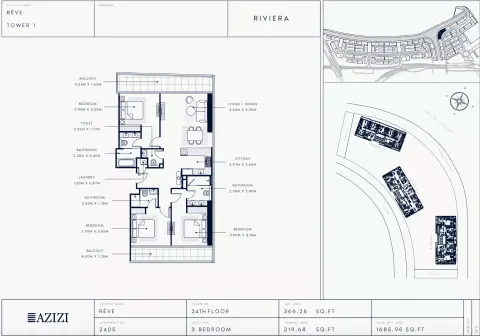 Azizi Riviera Reve: Floor plan Type 2405-Tower 1, 1,685 sq ft