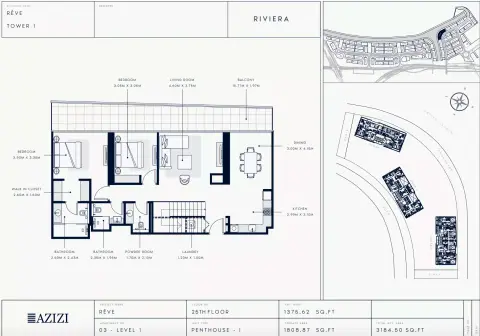 Azizi Riviera Reve: Floor plan Type 03-Tower 1, 3,184 sq ft