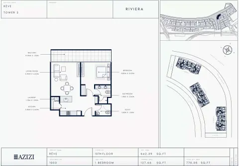Azizi Riviera Reve: Floor plan Type 1003-Tower 2, 770 sq ft