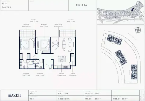 Azizi Riviera Reve: Floor plan Type 902-Tower 2, 1,135 sq ft