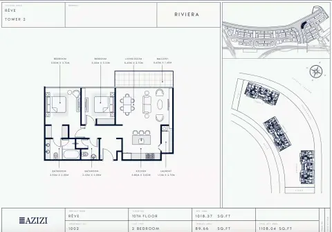 Azizi Riviera Reve: Floor plan Type 1002-Tower 2, 1,108 sq ft