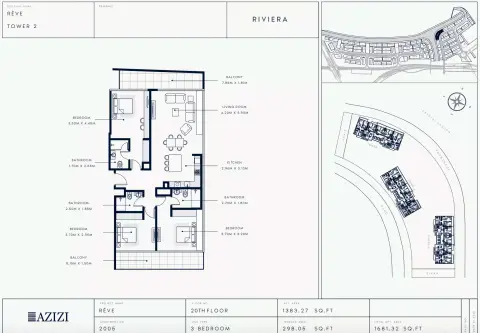 Azizi Riviera Reve: Floor plan Type 2005-Tower 2, 1,681 sq ft