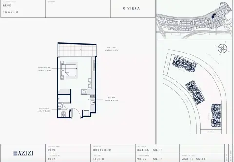 Azizi Riviera Reve: Floor plan Type 1006-Tower 3, 458 sq ft