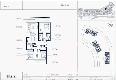 Azizi Riviera Reve: Floor plan Type 1901-Tower 3, 1,717 sq ft