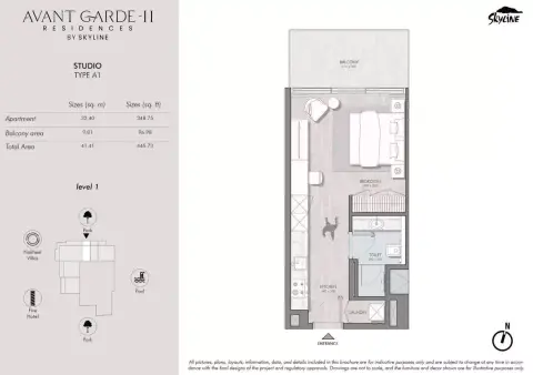 Avant Garde Residences Phase 2: Floor plan Type A1 - level 1, 445 sq ft