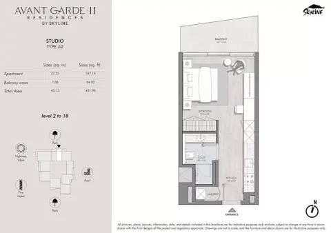 Avant Garde Residences Phase 2: Floor plan Type A2 - level 2 to 18, 431 sq ft