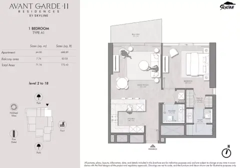 Avant Garde Residences Phase 2: Floor plan Type A1 - level 2 to 18, 772 sq ft