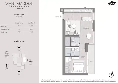 Avant Garde Residences Phase 2: Floor plan Type A6 - level 2 to 18, 726 sq ft