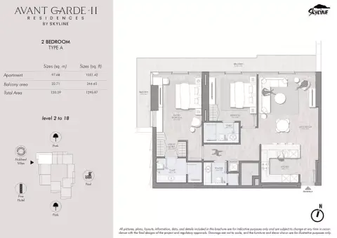 Avant Garde Residences Phase 2: Floor plan Type A1 - level 2 to 18, 1,295 sq ft