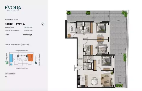 Evora Residences: Floor plan Type A, 2,598 sq ft