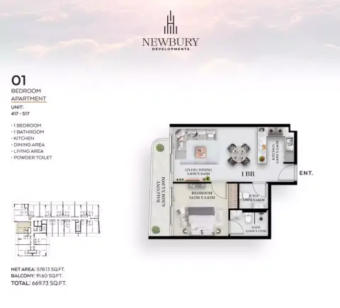 Chapter 01: Floor plan Type 417, 669 sq ft