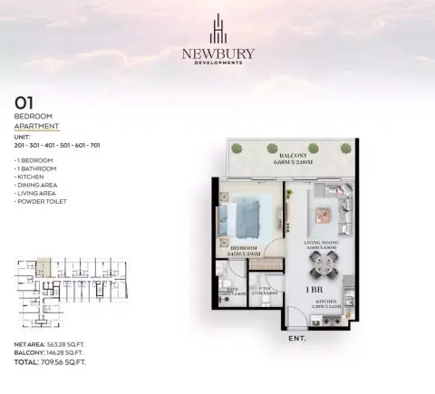 Chapter 01: Floor plan Type 201, 709 sq ft