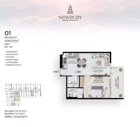 Chapter 01: Floor plan Type 214, 703 sq ft