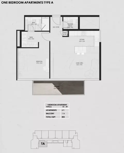 Wadi 645: Floor plan Type A, 805 sq ft