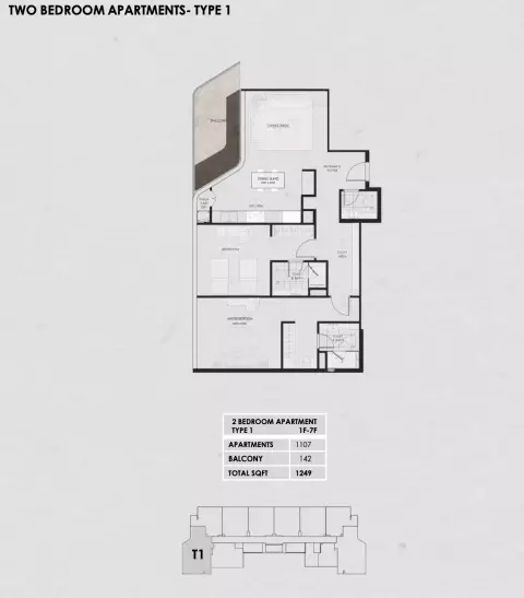 Wadi 645: Floor plan Type 1, 1,249 sq ft