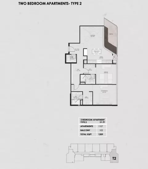 Wadi 645: Floor plan Type 2, 1,209 sq ft