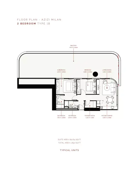 Azizi Milan 30: Floor plan Type 1B, 1,832 sq ft