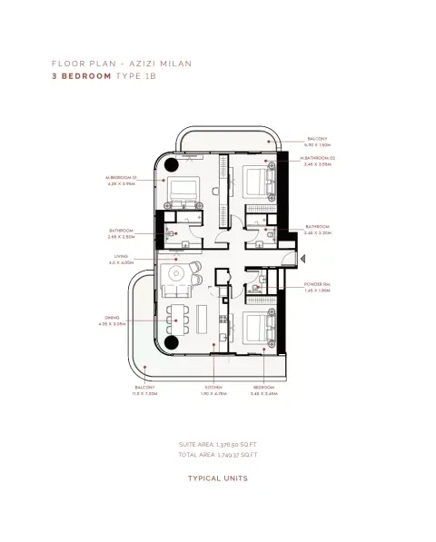 Azizi Milan 30: Floor plan Type 1B, 1,749 sq ft