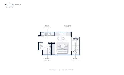 Azizi Venice 2: Floor plan Type 2, 333 sq ft