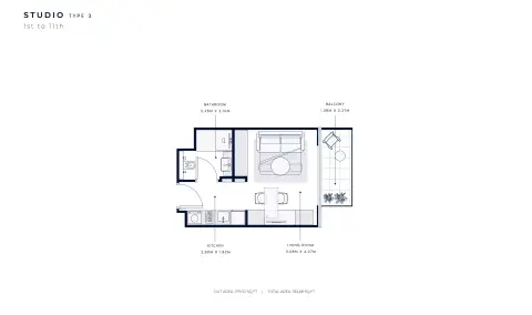 Azizi Venice 2: Floor plan Type 3, 333 sq ft