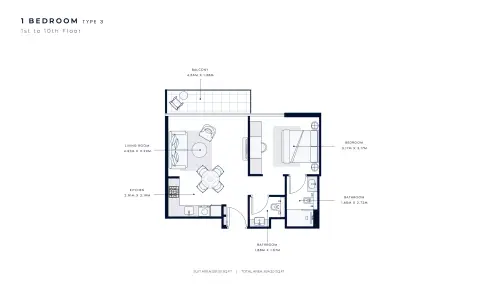 Azizi Venice 2: Floor plan Type 3, 624 sq ft