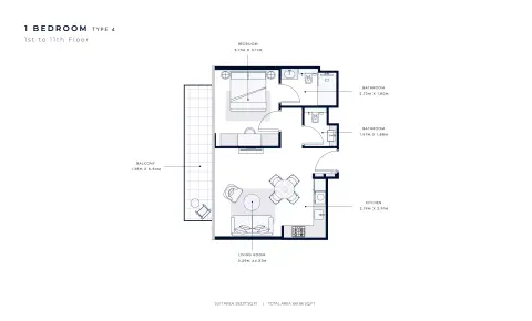 Azizi Venice 2: Floor plan Type 4, 661 sq ft