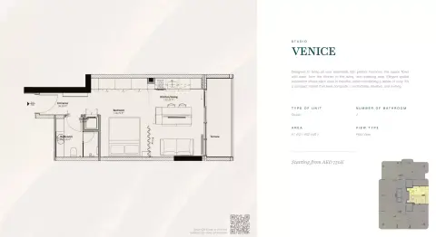 Livel Residenza: Floor plan Venice studio, 452 sq ft