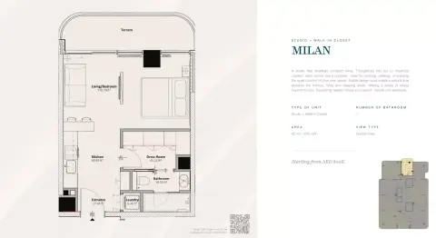 Livel Residenza: Floor plan Milan Studio, 489 sq ft