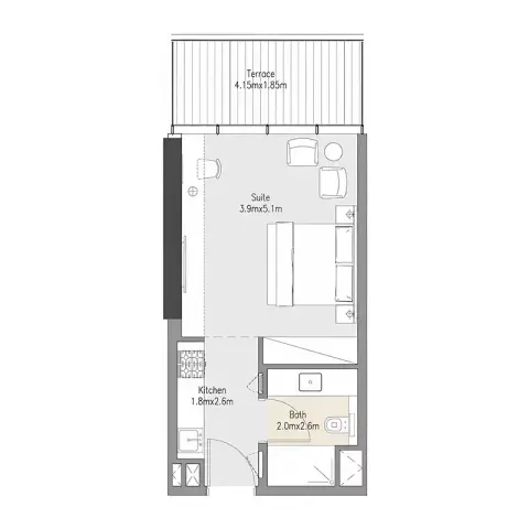 Zenith Residences: Планировка Type A, 671 sq ft