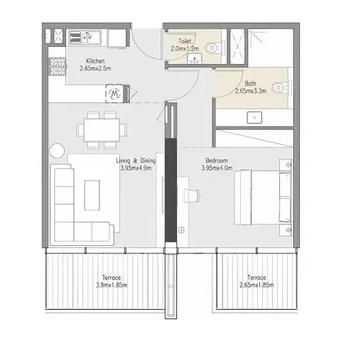 Zenith Residences: Планировка Type A, 820 sq ft