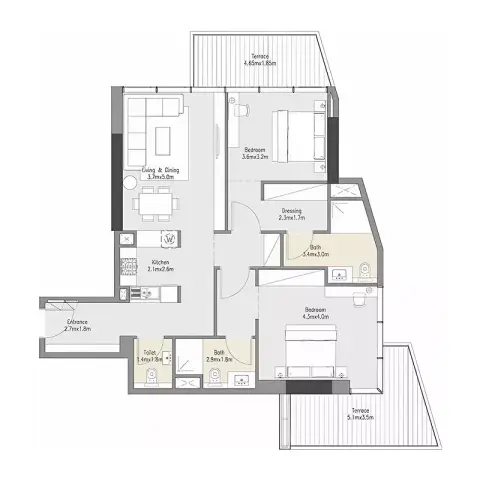 Zenith Residences: Планировка Type A, 1,179 sq ft