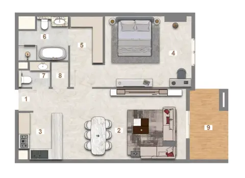 Avenue Residence Phase 7: Floor plan Type C, 885 sq ft