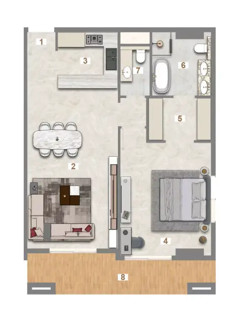 Avenue Residence Phase 7: Floor plan Type B, 954 sq ft