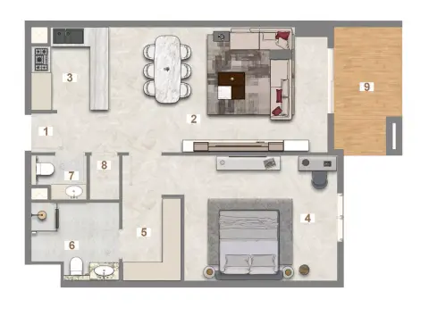 Avenue Residence Phase 7: Floor plan Type A, 889 sq ft