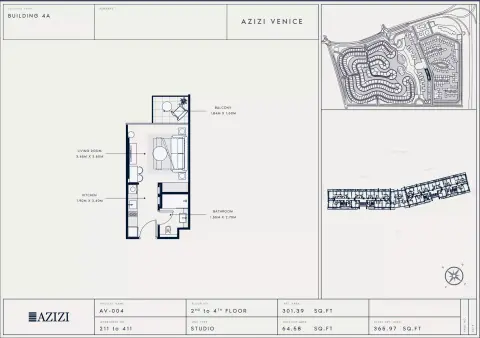 Azizi Venice 4: Floor plan Type 211 - 411, 365 sq ft