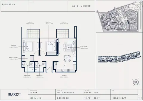 Azizi Venice 4: Floor plan Type 205 - 405, 1,003 sq ft
