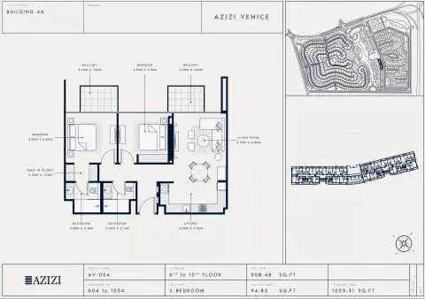 Azizi Venice 4: Floor plan Type 604 - 1004, 1,003 sq ft