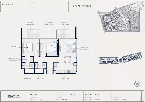 Azizi Venice 4: Floor plan Type 1105, 1,003 sq ft