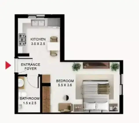 South Garden C: Floor plan Type C, 412 sq ft