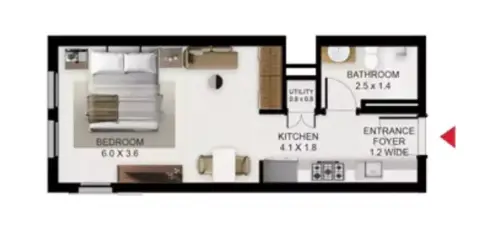 South Garden C: Floor plan Type B1, 399 sq ft