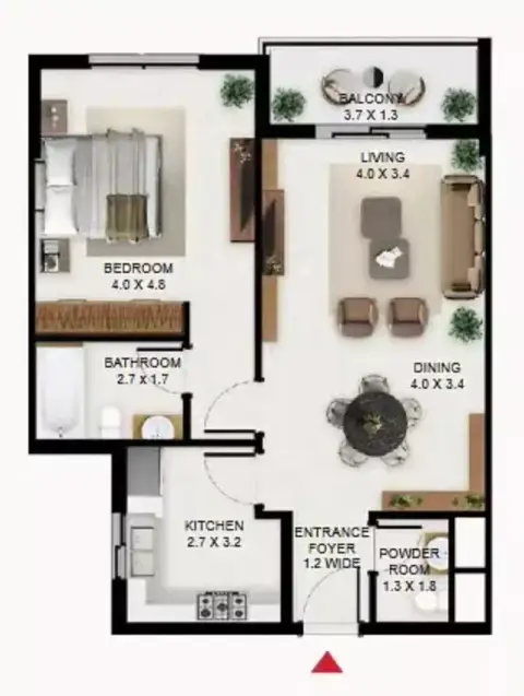 South Garden C: Floor plan Type B, 857 sq ft