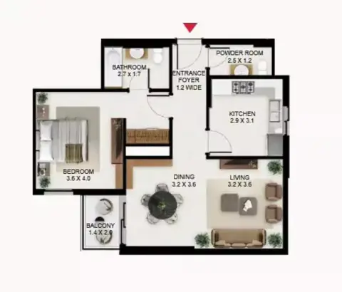 South Garden C: Floor plan Type F, 824 sq ft