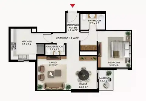 South Garden C: Floor plan Type C, 868 sq ft