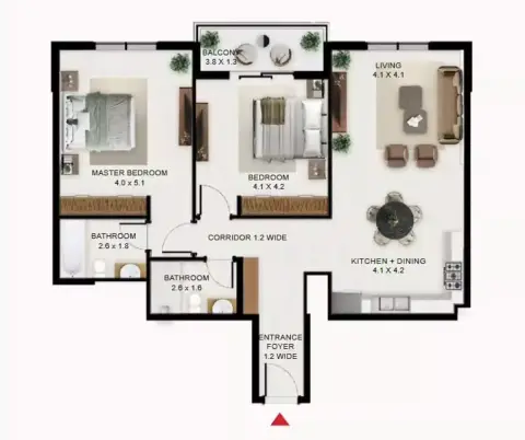 South Garden C: Floor plan Type G, 1,177 sq ft