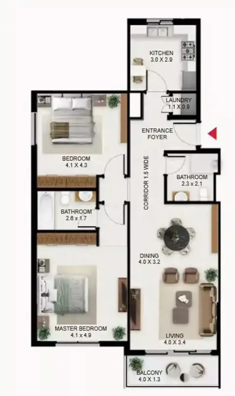 South Garden C: Floor plan Type D, 1,188 sq ft