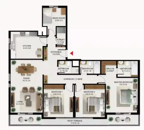 South Garden C: Floor plan Type B, 1,931 sq ft