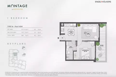 Montage: Floor plan Type 1A, 680 sq ft