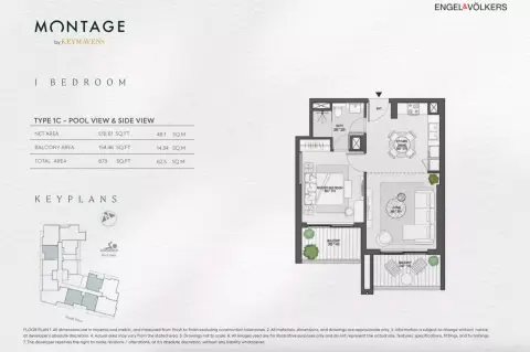 Montage: Floor plan Type 1C, 673 sq ft