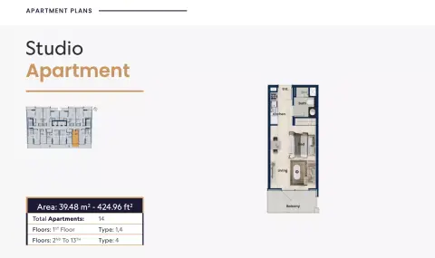 Samha Residence 2: फ़्लोर प्लान Type 1, 424 sq ft
